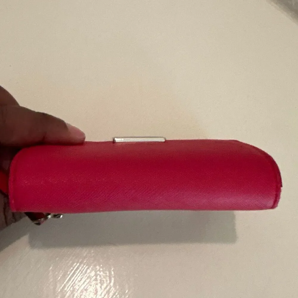 Kate Spade Compact Pouch Wallet Red Saffiano Leather Fold Over Cardholder